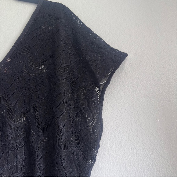 Victoria’s Secret Black Lace Swim Coverup Women Size XS V Neck Fringe Hem - Picture 2 of 12